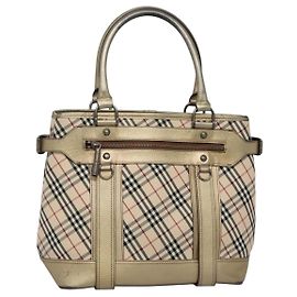 Bolso tote de lona beige con cuadro Nova Burberry dorado Auth EC868