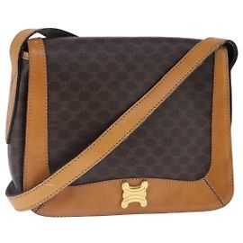 Céline Borsa a spalla in tela Macadam CELINE in pelle PVC marrone oro Auth 102371
