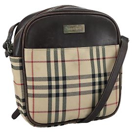 Borsa a spalla Burberry Nova Check in tela beige Auth th5516