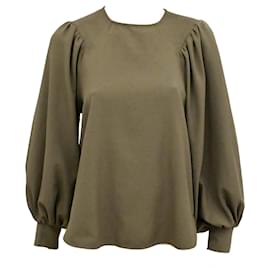 Blusa de mangas abullonadas Ganni en verde oliva caqui talla S