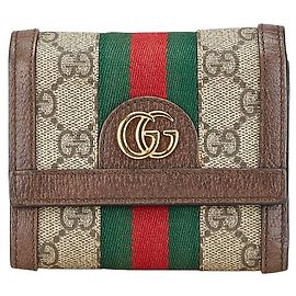 Portafoglio Gucci Ophidia a tre pieghe in pelle PVC marrone