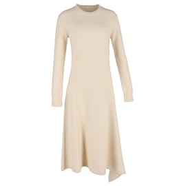 Vestido midi de lana crema de manga larga de Jil Sander