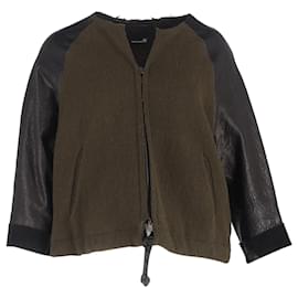 Isabel Marant Reißverschlussjacke aus Oliven- und schwarzer Wolle und Leder