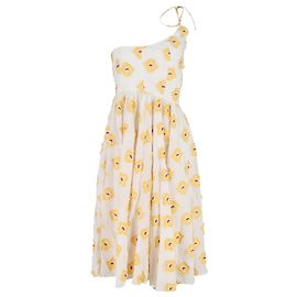 Autre Marque Abito midi a spalla unica in cotone bianco con stampa floreale Caroline Constas