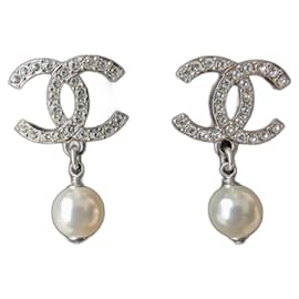 Chanel CC C22C Orecchini in Cristallo Perla SHW Pendenti Scatola Ricevuta