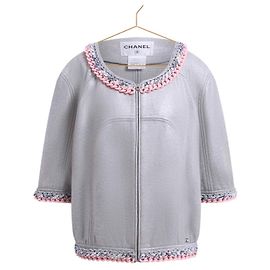 Chanel Chain Link Trim Shimmer Grey Jacke 40 FR