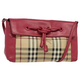Borsa a spalla Burberry Nova Check in PVC pelle beige rosa Auth BD685