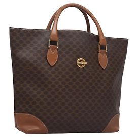 Céline CELINE Macadam Canvas Hand Bag PVC Leather Gold Brown Auth BD816