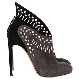 Alaïa verzierten Stiefeletten mit Flügeln aus grauem und schwarzem Wildleder