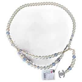 Chanel CC P19C La Pausa collana cintura logo a righe perla GHW scatola etichetta