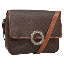 Céline Borsa a spalla in tela Macadam CELINE, pelle PVC, marrone, oro, autentica, EC528