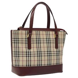 Bolso de mano Burberry Nova Check de lona y cuero beige dorado Auth BD809