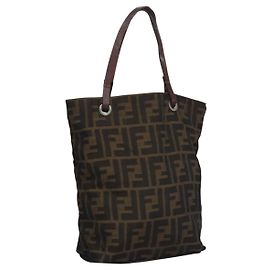 Borsa a mano in tela Zucca FENDI marrone nero argento Auth EC490