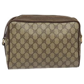 GUCCI GG Supreme Web Sherry Line Borsa PVC Beige Oro 001 56 6472 4023 Auth KD170