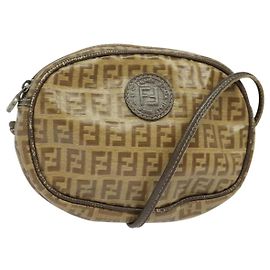 Borsa a spalla in tela Zucchino FENDI PVC marrone argento autentica th5785