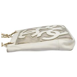 CHANEL Triple Coco Ketten Tote Tasche Vinyl Leder Weiß Gold CC Auth bs23423
