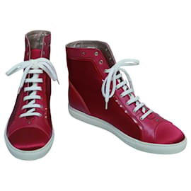 Baskets hautes Medusa Versace en satin et cuir fuchsia 41