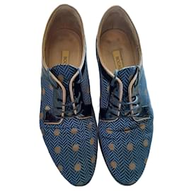 Chaussures ricamées en cuir et toile noir marine - Autre Marque