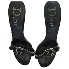 Christian Dior Pantoletten Schwarz Leder Wildleder