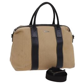 Borsa Boston Salvatore Ferragamo in tela e pelle 2 in 1 beige argento autentica bs23541