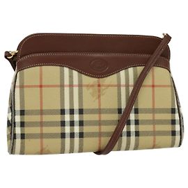 Autre Marque Burberrys Nova Check Schultertasche PVC Beige Braun Gold Auth bs23485
