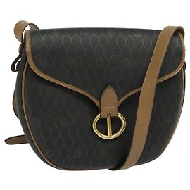 Bolso de hombro de lona de panal Christian Dior en cuero PVC negro y marrón Auth BA497