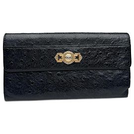 Portafoglio in pelle di struzzo vintage Gianni Versace nero