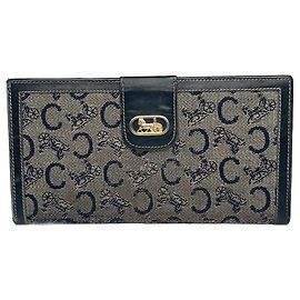 Céline Carteira de couro vintage Celine Paris preta e cinza