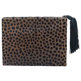 Autre Marque Clutch Wings Nora Leopardata in Pelle di Vitello Marrone Nero