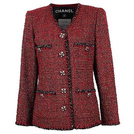 Chanel Neue Ikonische CC Gripoix Jacke aus Burgunder-Tweed 40 FR