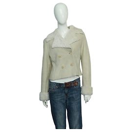 Autre Marque Nicole Farhi Beige Sheepskin Double Breasted Short Jacket UK 10