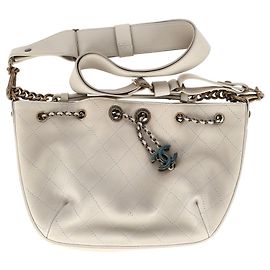 Borsa a spalla Chanel CC Paris-Roma in pelle bianca
