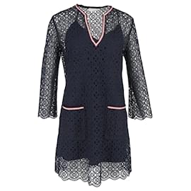 Abito Mini in Pizzo Sandro Paris in Poliestere Blu Navy