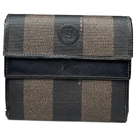 Portafoglio in pelle Fendi Roma vintage a righe nero e marrone