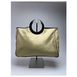 Borsa in lino vintage Balenciaga giallo limone nero
