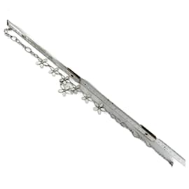 Colar de aço floral vintage Courreges prateado branco