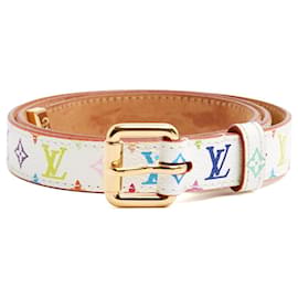 Louis Vuitton 2003 LV Gürtel T70 Murakami Weiße Leinwand Monogramm Gürtel S 28in