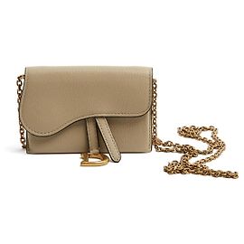 Christian Dior 2023 Saddle Mini Pochette Portafoglio in Pelle Beige con Catena o Borsa in Cintura