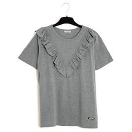 Miu Miu 2017 Top Gris FR38 Camiseta de Jersey Gris con Volantes UK10 US8 Nuevo