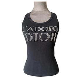 Dior Top de Tirantes J’adore Dior Negro de Algodón con Strass