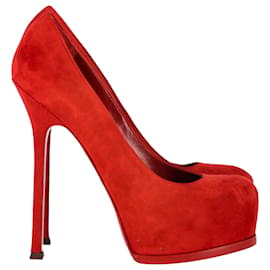 Escarpins Tribtoo Saint Laurent en daim rouge - Yves Saint Laurent