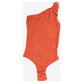Manebi Bañador de un hombro en seersucker naranja óxido - talla XS