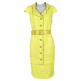 Chanel Vestido de tweed amarillo con botones Gripoix 11K$ CC talla 40 FR