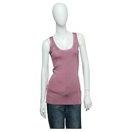 Gucci Maglione Senza Maniche Top Cami V-neck Metallico Fucsia Viscosa Poliestere S