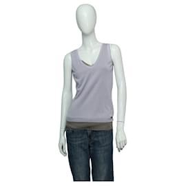 Gucci Top senza maniche a due pezzi 100% cashmere Top cami a V in lilla e beige taglia XS