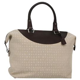 Bulgari BVLGARI Logo Mania Tote Bag aus Canvas Beige Auth BA842