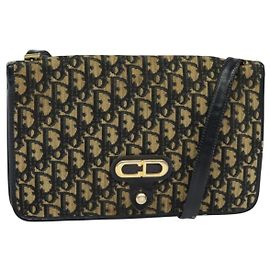 Borsa a spalla in tela Trotter Christian Dior blu navy Auth EC911
