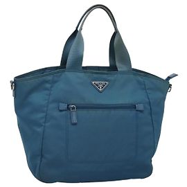 PRADA Borsa a mano in nylon blu Auth MY446