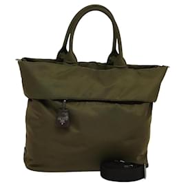 PRADA Borsa a mano in nylon 2 vie khaki Auth ac3713