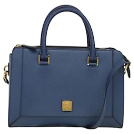 MCM Handtasche aus Safiano-Leder 2-Wege Blau Gold Auth BA863